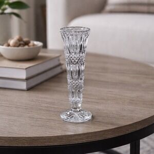 Vintage Cut Glass Bud Vase 8" Tall Footed Crystal Floral Vase